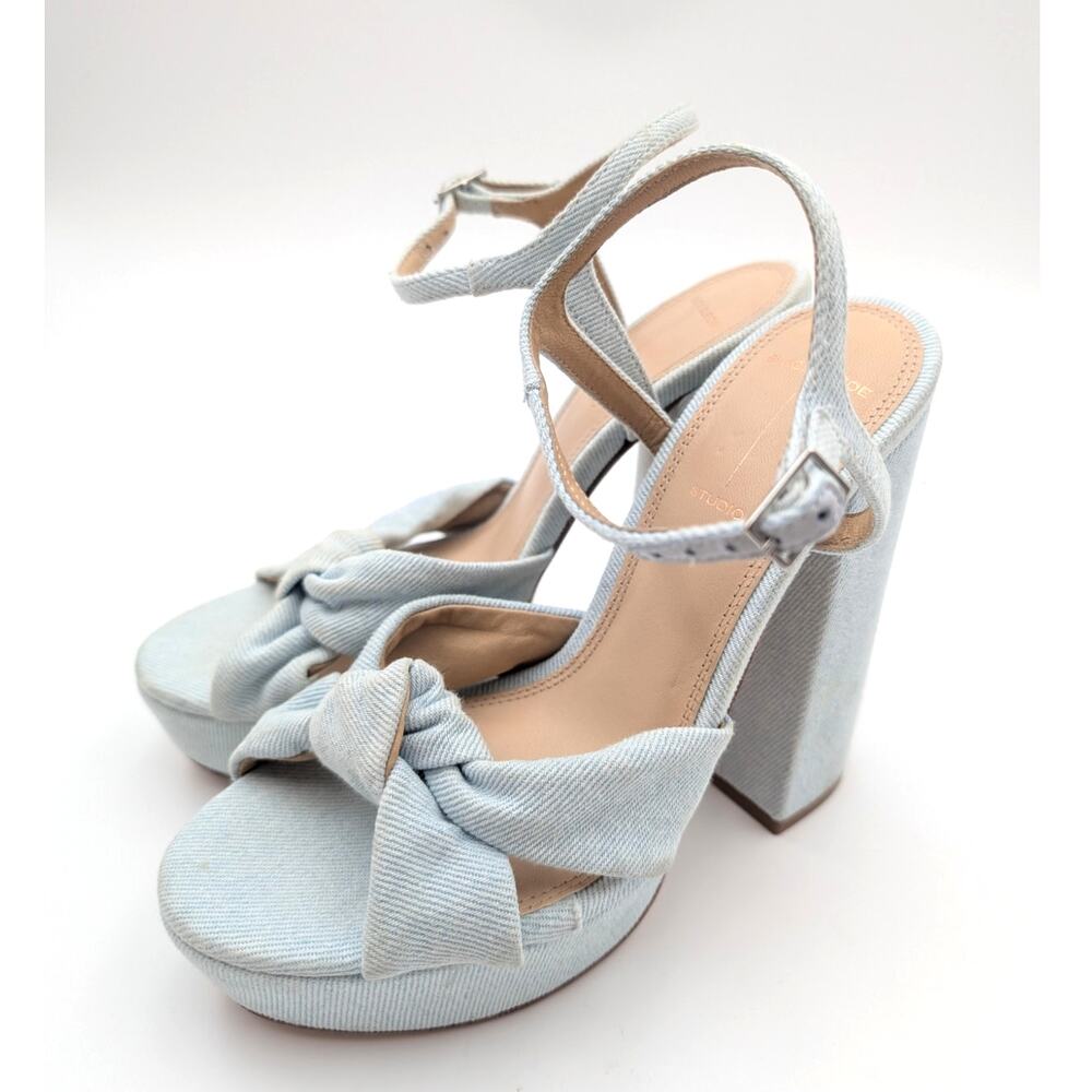 Black Suede Studio Abby Block Heel Platform Sandal Women's Blue Size US7.5 EU38